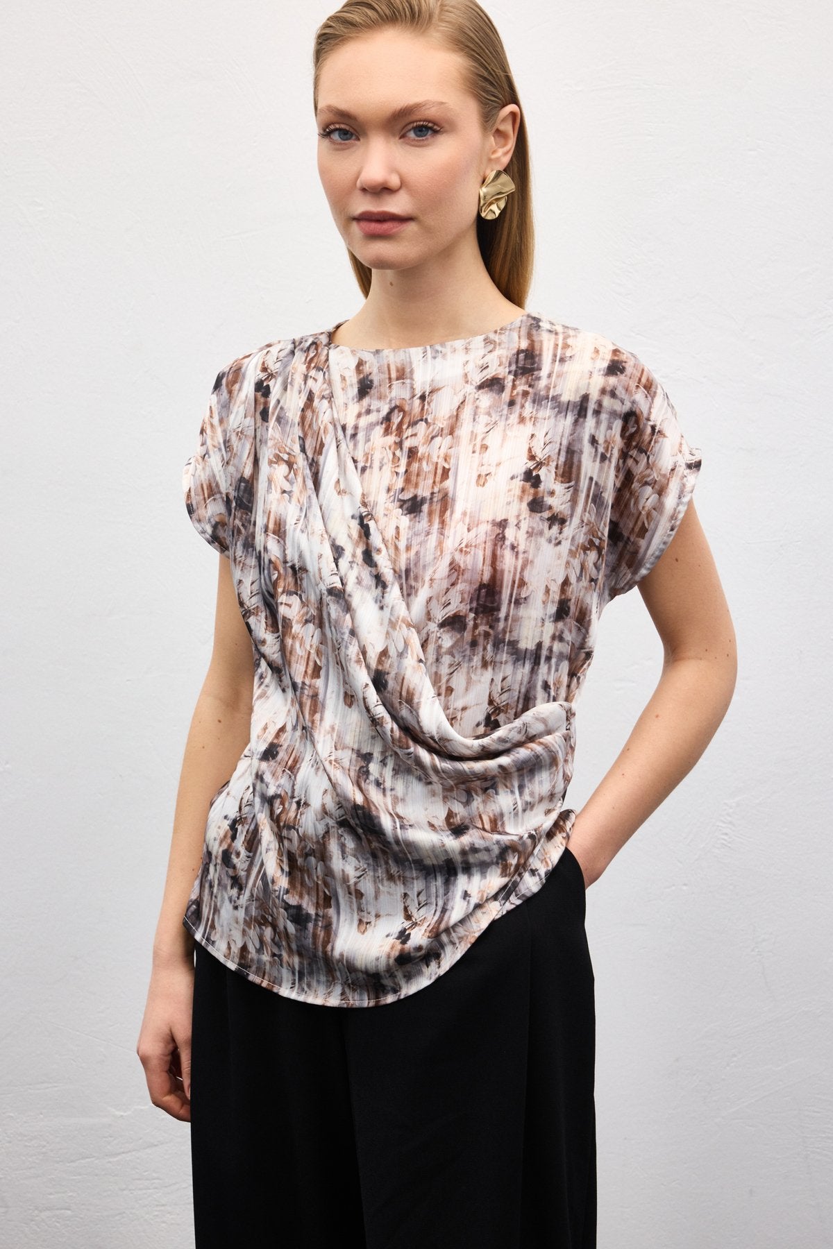 Brown Pleated Blouse