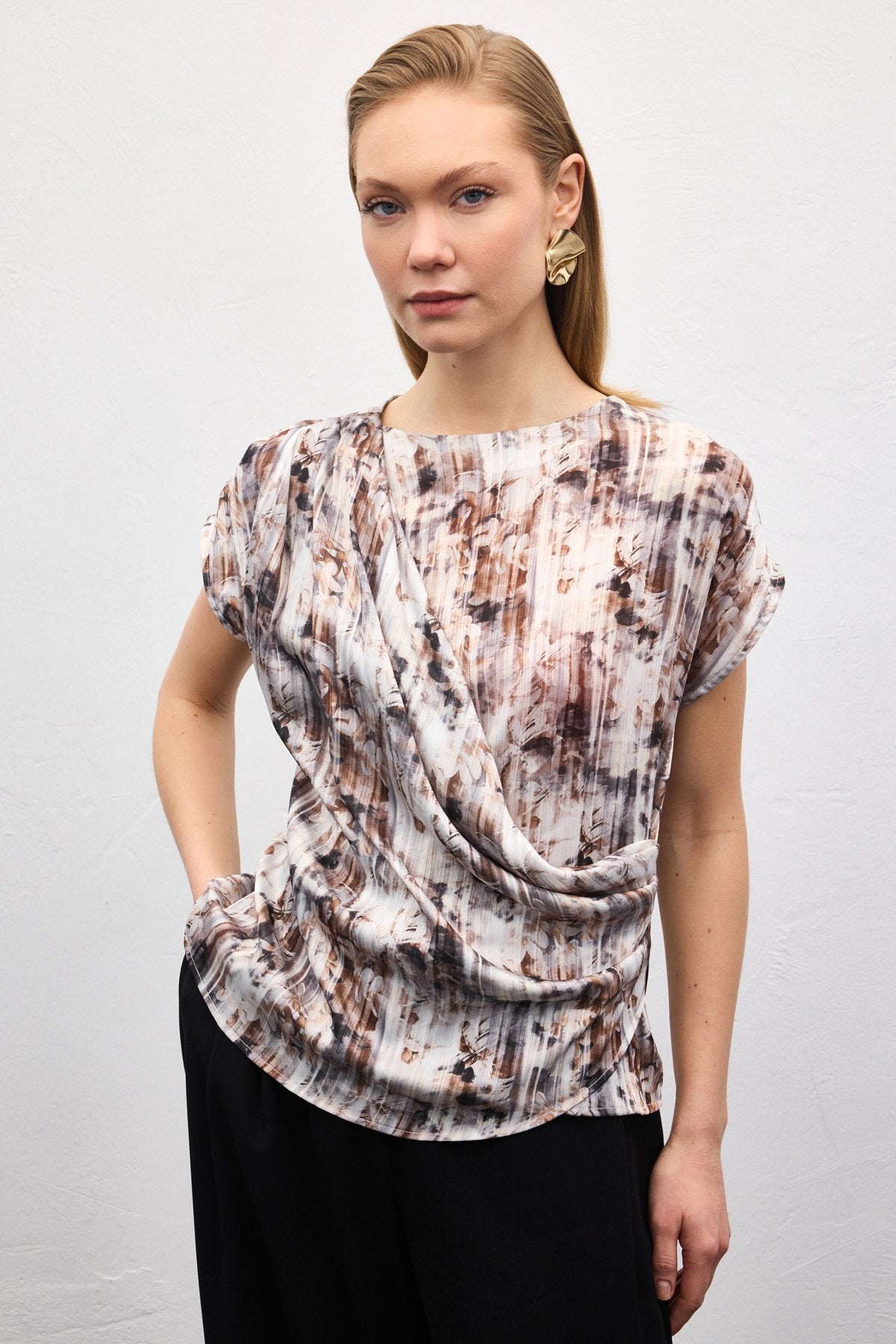 Brown Pleated Blouse