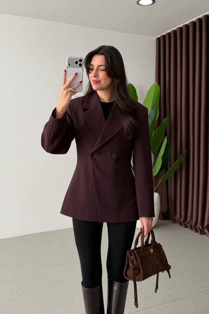 Burgundy Double Button Blazer