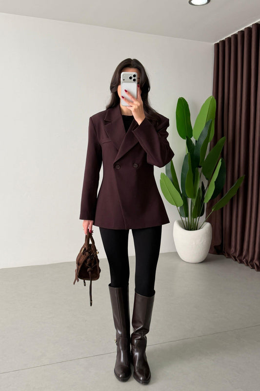 Burgundy Double Button Blazer