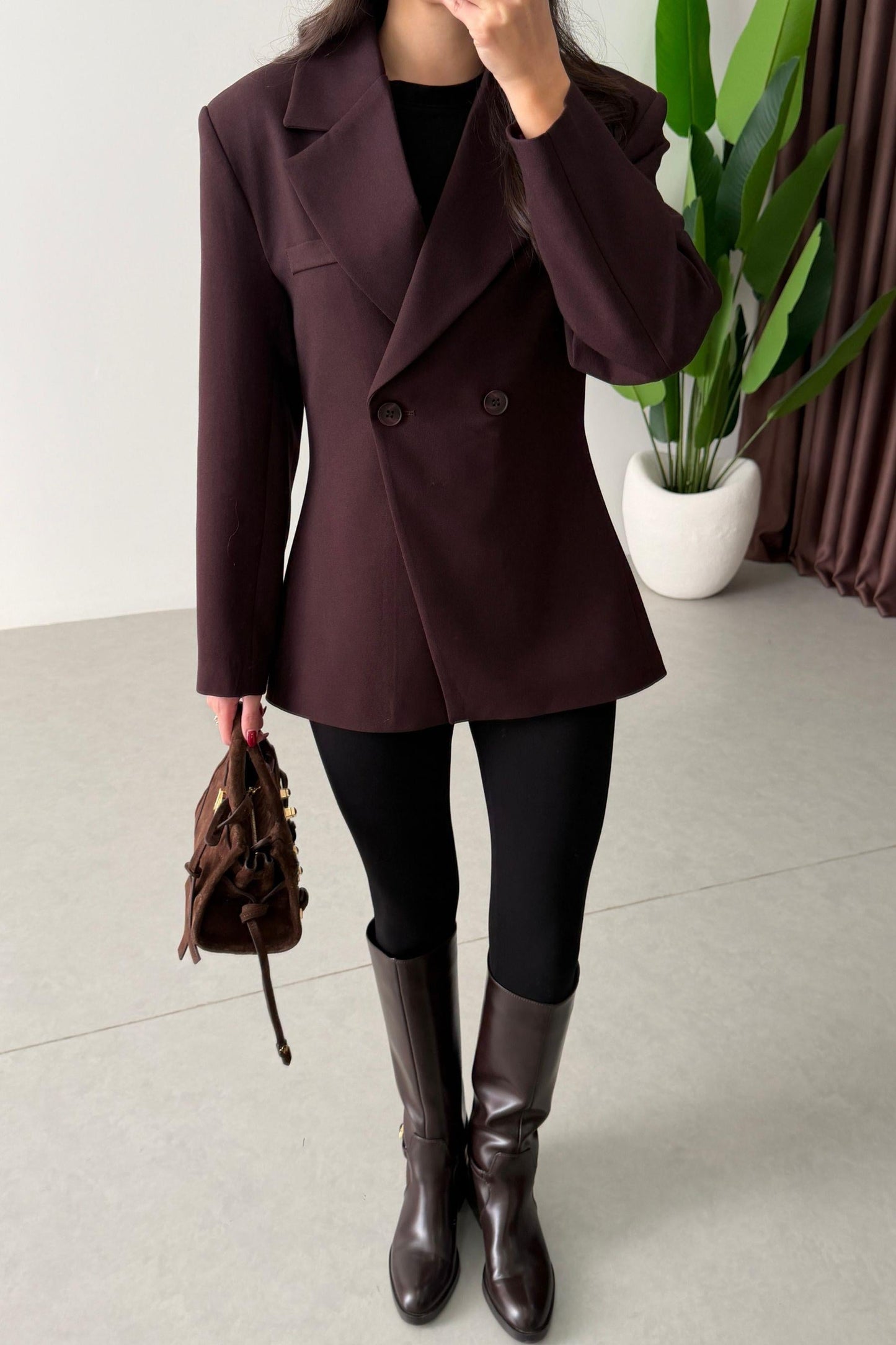 Burgundy Double Button Blazer