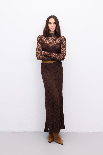 Coffee transparent dantel Blouse