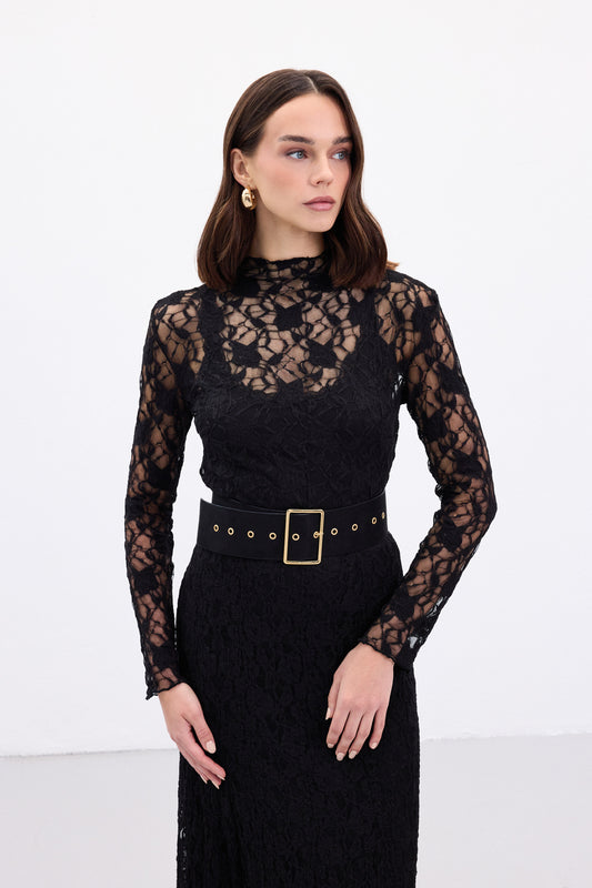 Black transparent dantel Blouse