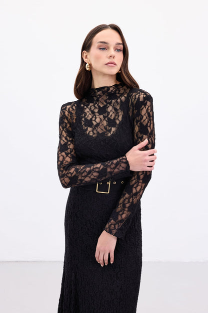 Black transparent dantel Blouse