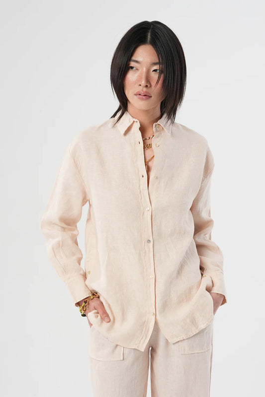 Light Beige Linen Shirt with Side Buttons