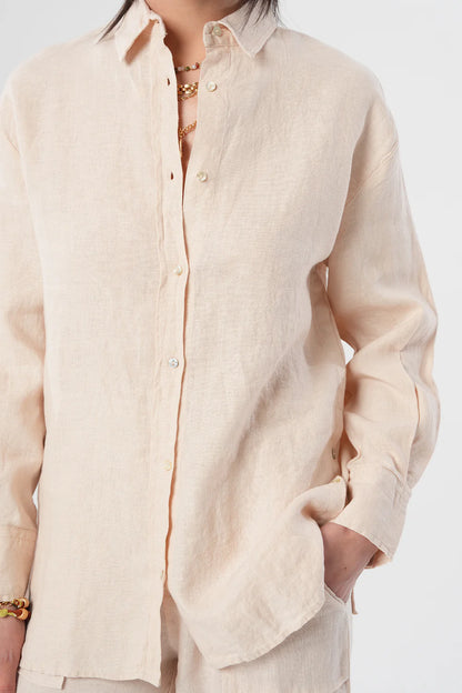 Light Beige Linen Shirt with Side Buttons