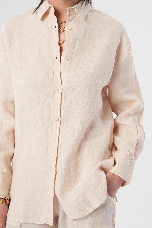 Light Beige Linen Shirt with Side Buttons