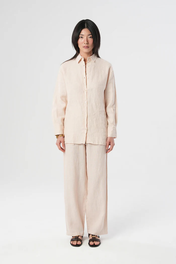 Light Beige Linen Shirt with Side Buttons