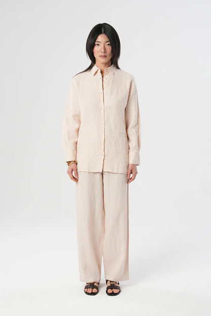 Light Beige Linen Shirt with Side Buttons