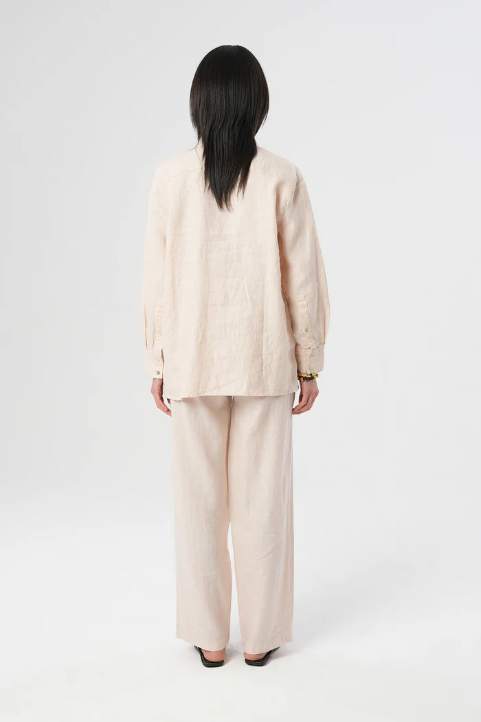 Light Beige Linen Shirt with Side Buttons
