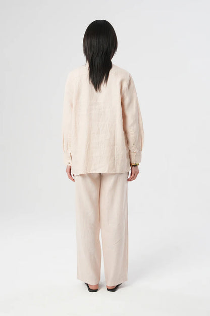 Light Beige Linen Shirt with Side Buttons